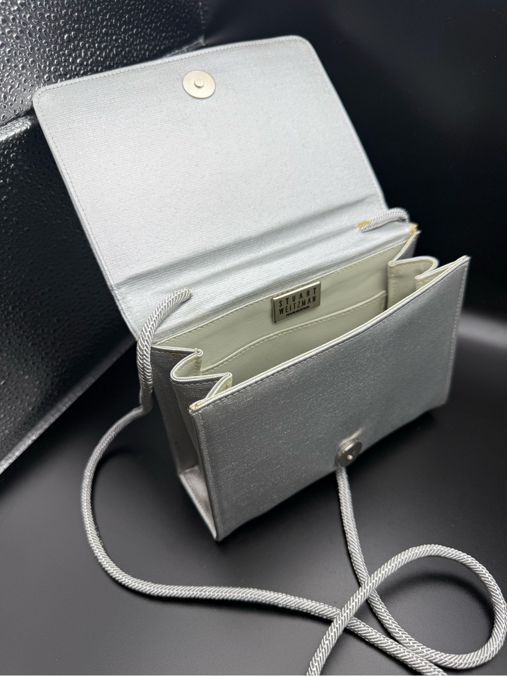 Vintage Stuart Weitzman Silver Metallic Block Heels & Evening Bag Set - Picture 12 of 16
